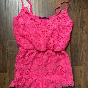 Hot pink floral crochet romper